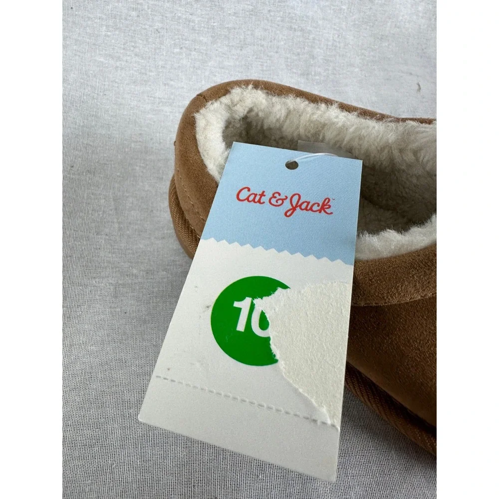 Cat & Jack Jude Brown Faux Suede‎ Faux Fur Lined Slippers Kids Size 10 NEW